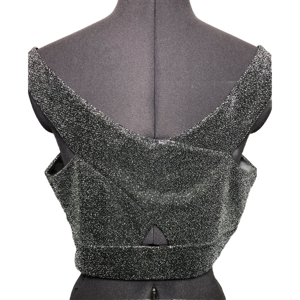 Express Silver Metallic Off‎ Shoulder Crop Top L Sparkle Lurex Party Club Y2K - Picture 7 of 9